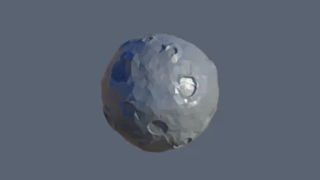 Lunar low poly planet with prominent crater formations and gray rocky surface in geometric moon style