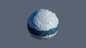 Ice low poly planet with purple energy bands and frozen white surface featuring geometric crystalline patterns