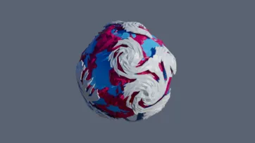 Patriotic low poly planet featuring red white and blue swirling patterns in geometric polygonal art style