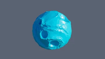 Turquoise low poly planet featuring crater details and irregular geometric surface perfect for space game environments