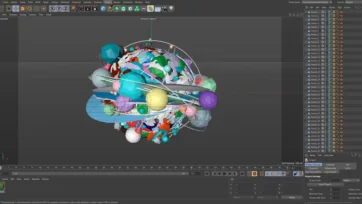 Cinema 4D scene overview displaying full planets pack with diverse planetary types and orbital configurations in low-poly 3D