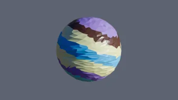 Layered planet with distinct purple, blue, and cream atmospheric zones in geometric low-poly 3D style