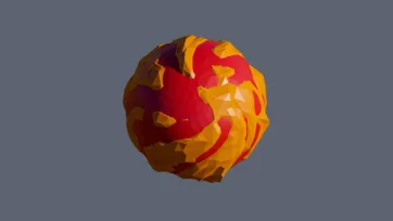 Molten fire planet with red and orange volcanic surface patterns and rough textured terrain in low-poly 3D