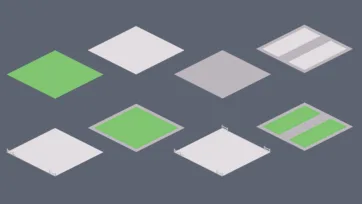 Eastern European basic terrain tiles collection with grass, concrete, mixed surfaces and fundamental ground elements for city building
