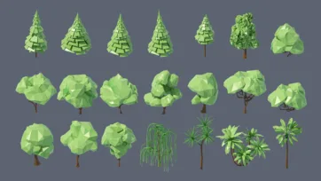Eastern European trees and vegetation pack featuring various evergreen trees, deciduous trees, bushes and natural landscape elements
