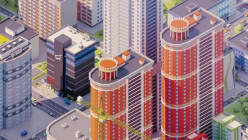 Detailed view of Eastern European cylindrical residential towers with distinctive architecture and surrounding urban development