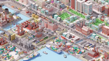 Industrial city 3D low poly terrain pack with roads, parking lots, green areas, sports facilities and infrastructure elements