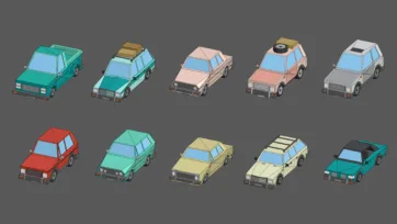 Detailed low poly 3D pickup trucks with wireframe overlay showing polygon structure and modeling quality