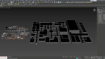 Maya 3D software interface showing dungeon level construction with modular assets and scene hierarchy in low poly art