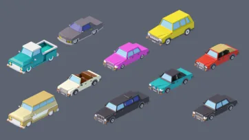 3D low poly classic and vintage car collection featuring retro automobiles, convertibles, and classic vehicle designs from different eras