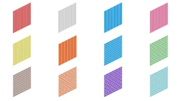3D isometric wall panels and textures collection featuring various materials including wood, brick, metal, and fabric in bright colors