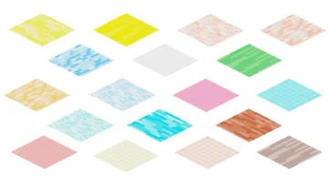 3D isometric floor tiles and materials collection featuring various textures, patterns, and colors in bright low-poly style for interior design