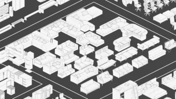 3D low poly furniture wireframe technical overview focusing on sofas and seating furniture showing mesh topology and geometric construction details
