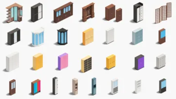 3D low poly wardrobe and closet storage furniture featuring armoires, wardrobes, dressers and bedroom storage solutions