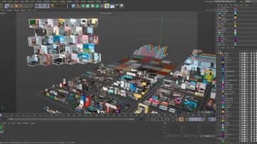 Interior 4 Cinema 4D project file displaying complete 3D scene with all assets, room layouts, and organized layer structure for professional workflow