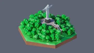 3D low poly hexagonal Christ the Redeemer statue surrounded by dense green forest vegetation and iconic Brazilian landmark monument