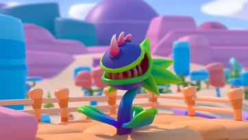 Adventure Land 3D low poly carnivorous plant monster character design with sharp teeth and vibrant green coloring