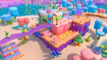 Adventure Land 3D low poly train platform and railway station components with vibrant colors and cartoon-style design elements
