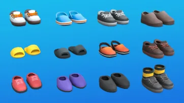 Collection of 3D low poly zombie shoes and footwear including boots, sneakers and slippers