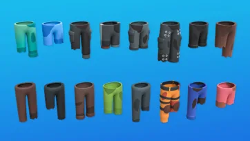 Collection of 3D low poly zombie pants and leg wear in various styles and colors