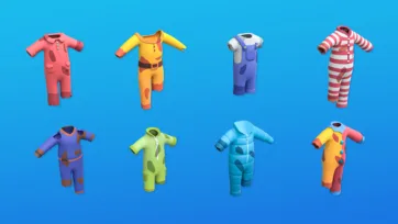 3D low poly zombie outfit options showing full body suits and clothing variations