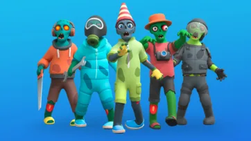 3D low poly zombie characters equipped with various accessories and gear
