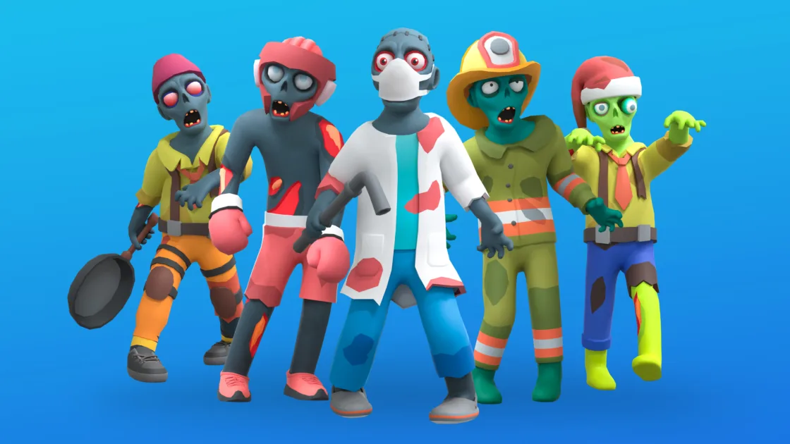 Detailed 3D low poly zombie character models with varied clothing and gear