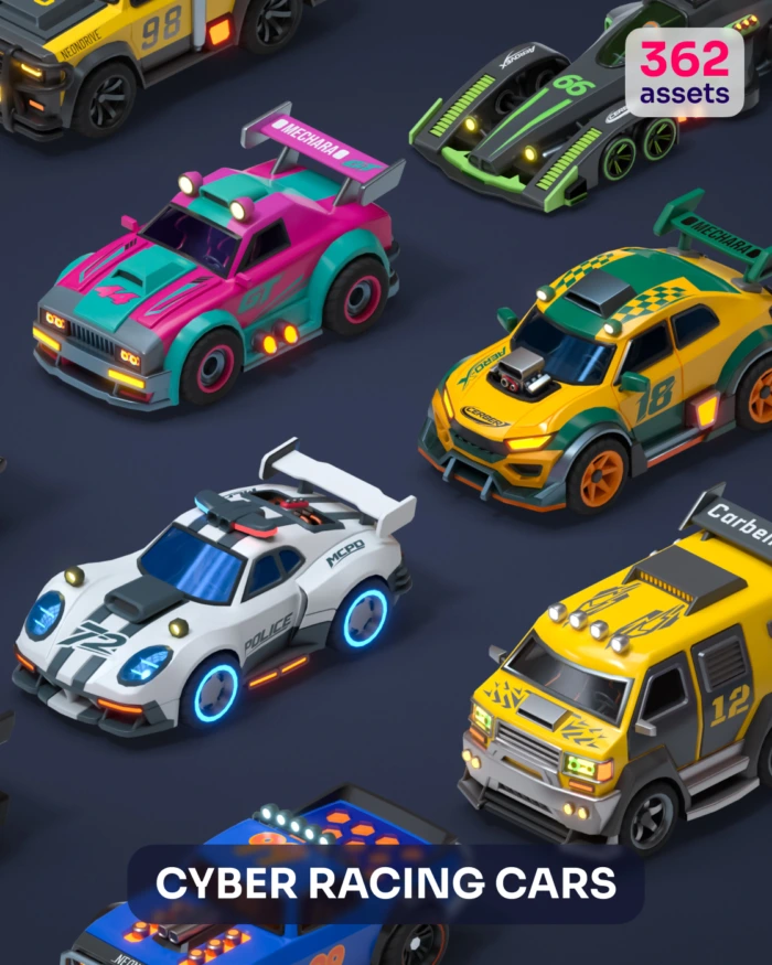 Cyber Racing Cars Low-Poly Asset Pack Preview Image