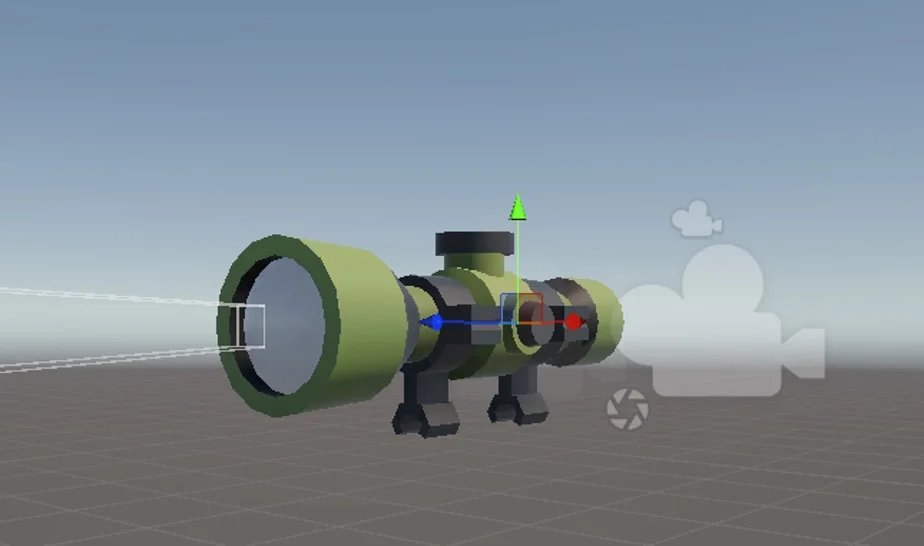 3D model of a green optical scope in Unity game engine