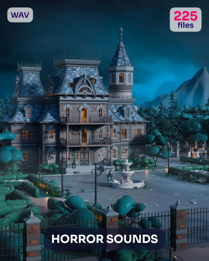 Spooky mansion with "Horror Sounds" text, WAV files, 225 files