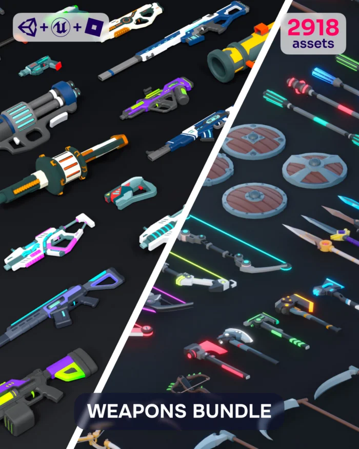 Weapons Bundle: Collection of stylized sci-fi and fantasy weapons for games.